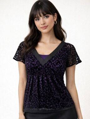 Women's Y2K Velvet Burnout Babydoll Top Size S Whimsigoth Sheer Dark Romantic‎